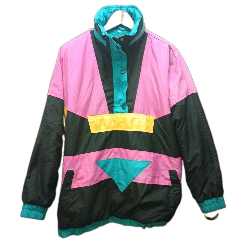 Vintage 80s/90s Unbranded Large? Anorak Jacket Color Block Windbreaker - Fleece